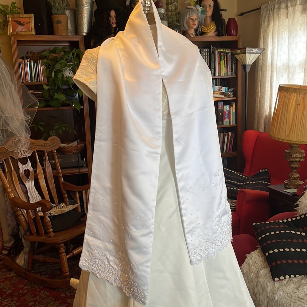 Jasmine White Satin A-Line Wedding Dress with Lace Bodice - Picture 14 of 16